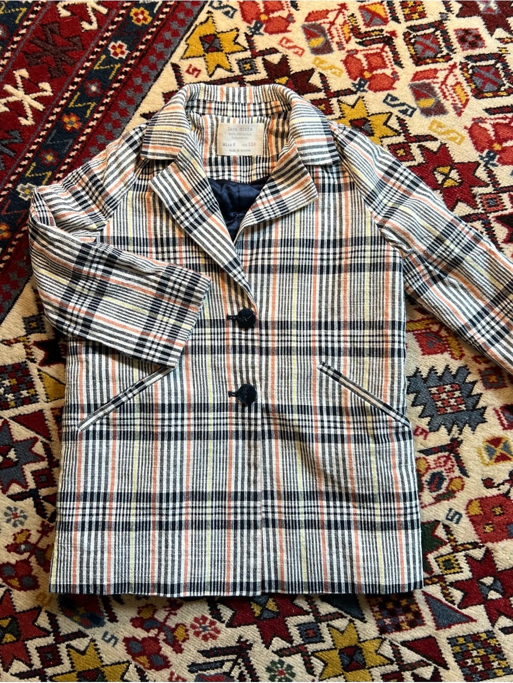 Zara Girls Plaid Blazer Jacket in‎ Navy, Cream and Tan